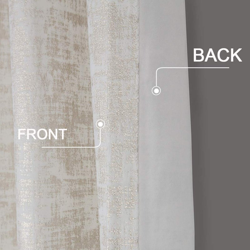 always4u White Soft Velvet Curtains 84 Inch Length Luxury Bedroom Curtains Gold Foil Print Window Treatments for Living Room Set of 2 - Image 3